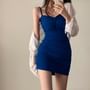 Long Sleeve Ribbed-Knit Light Crop Cardigan / Spaghetti Strap Mini Bodycon Dress