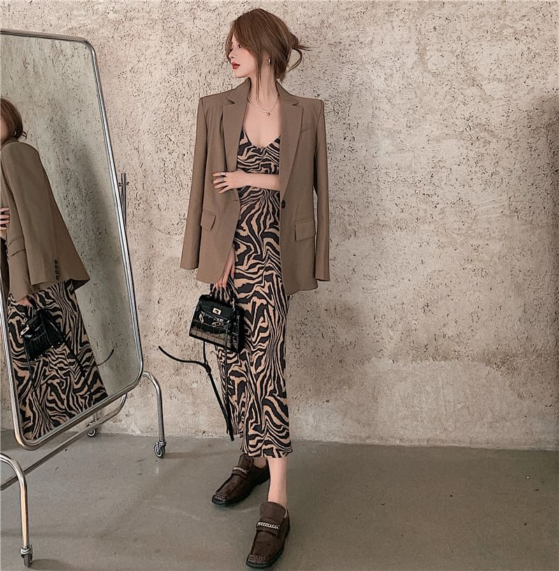 spaghetti strap dress with blazer