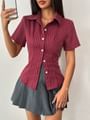 Short Sleeve Collared Stripe Slim-Fit Shirt