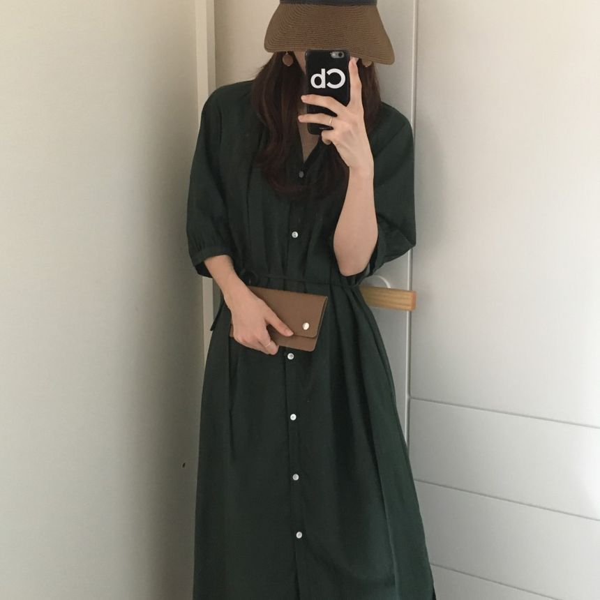 Mimi Lulu ElbowSleeve Maxi Tunic Dress YesStyle