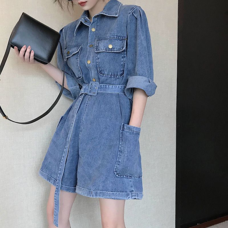 denim playsuit long sleeve