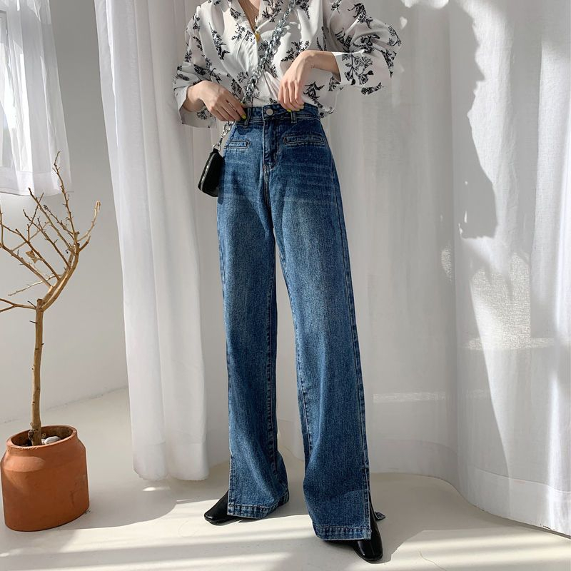 wide leg jeans with slits