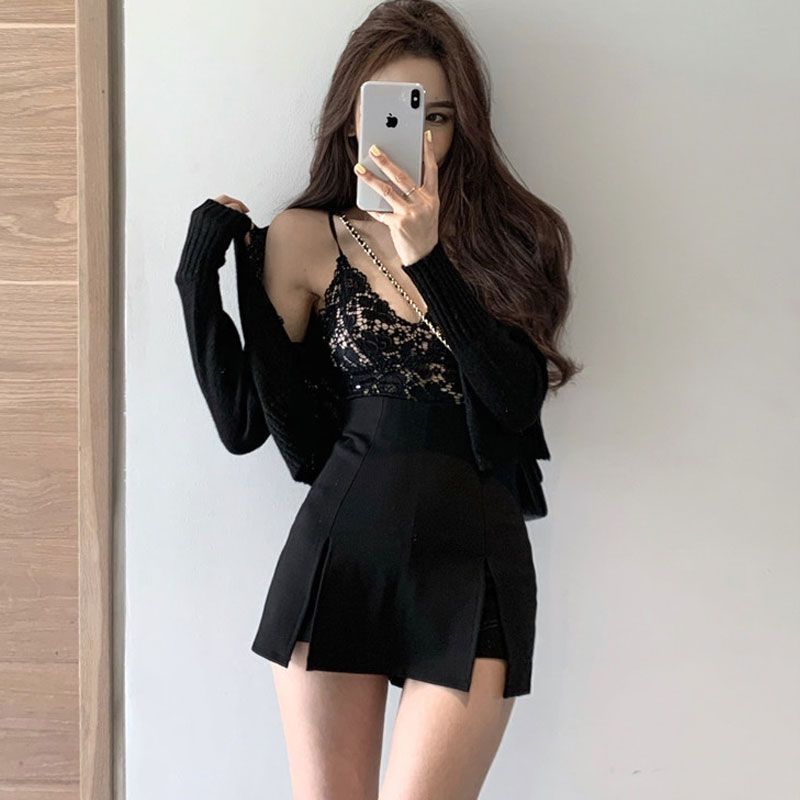 Cardigan / Slit Mini Skirt | YesStyle