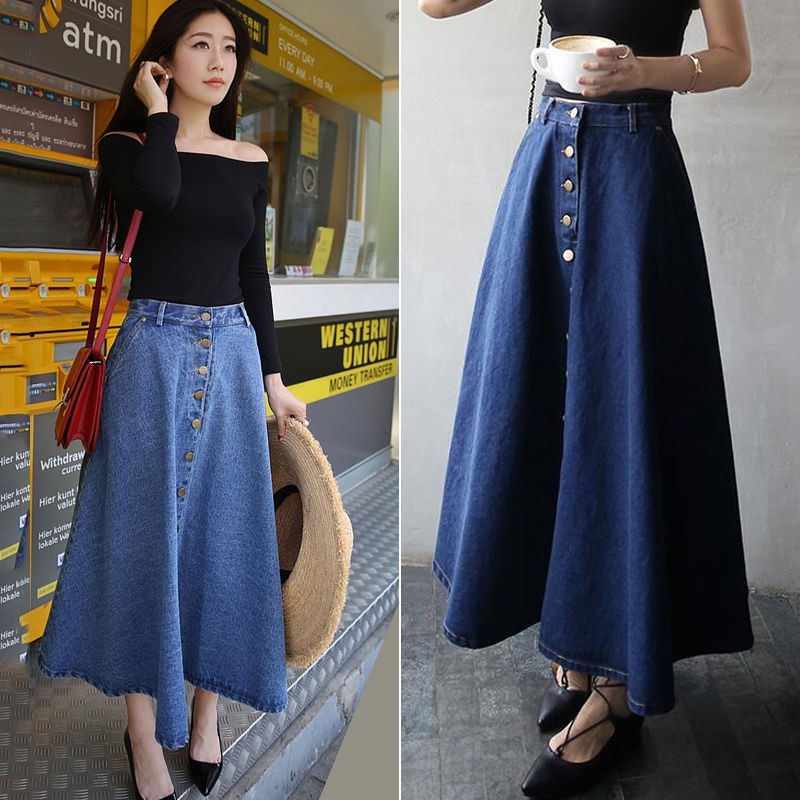 Bloombloom Buttoned Maxi Denim Skirt | YesStyle
