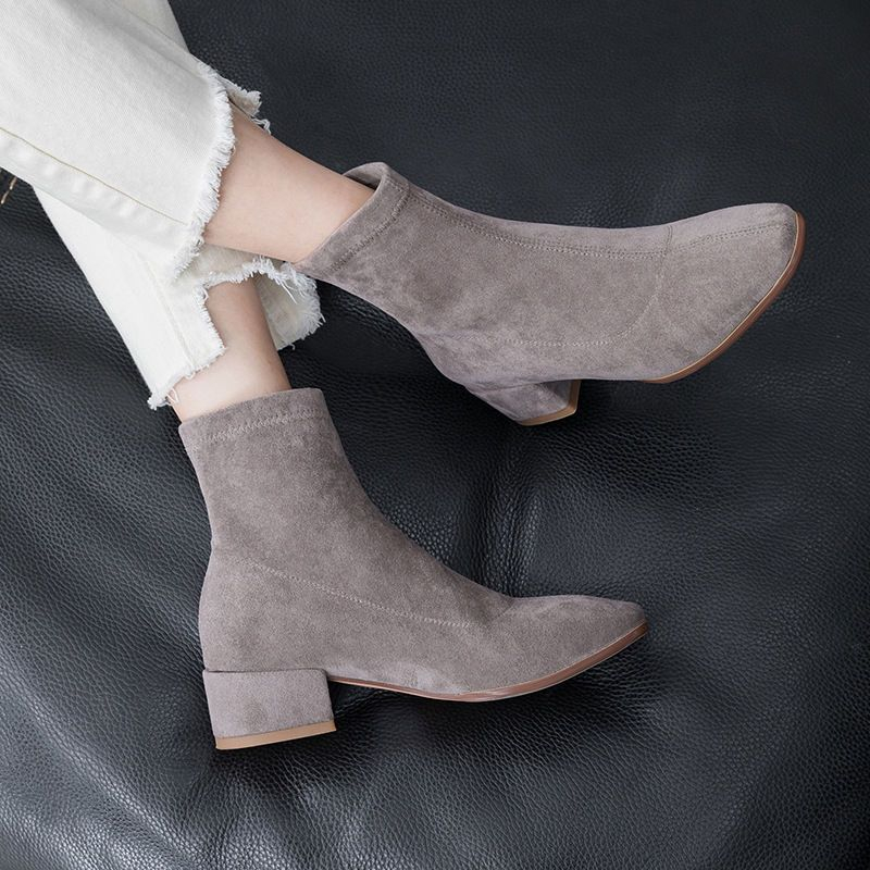 faux suede block heel boots