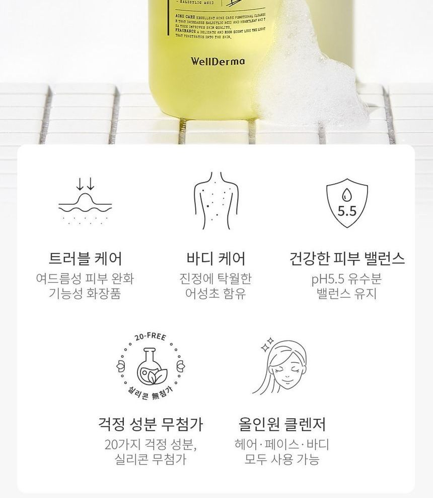 Buy WellDerma Heartleaf Acne Zero 3in1 Body Wash in Bulk