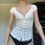 Frill Trim Eyelet Lace Blouse