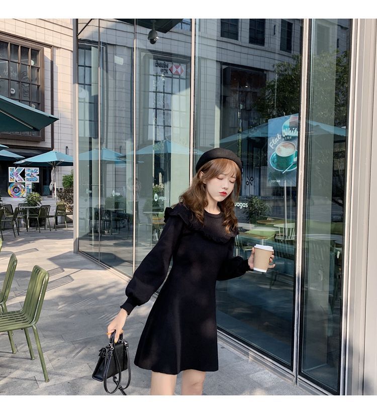 lady jean 荷叶边迷你a字针织连衣裙 | yesstyle