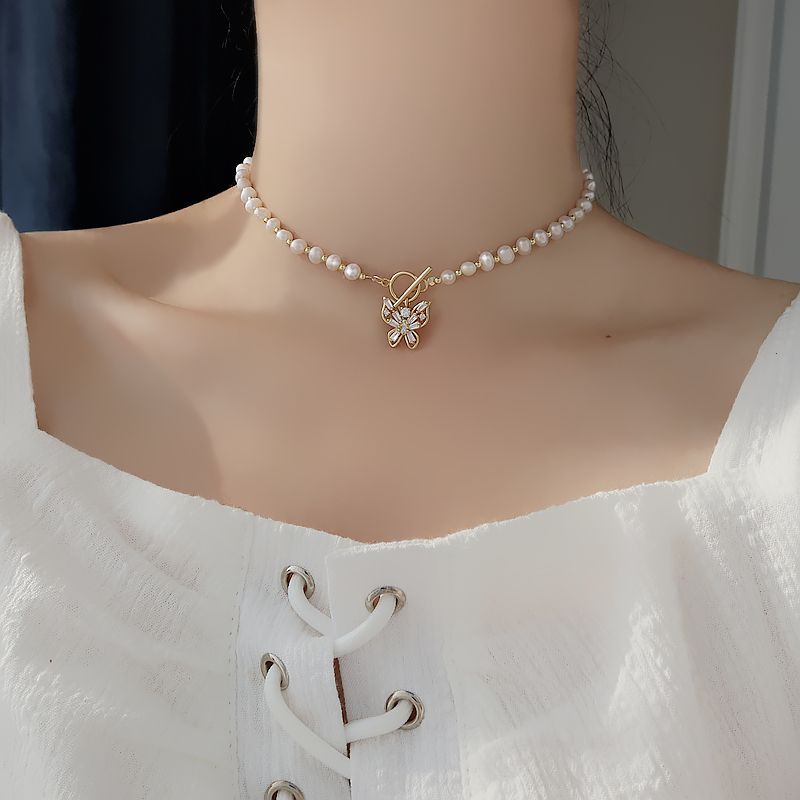 pearl butterfly necklace choker