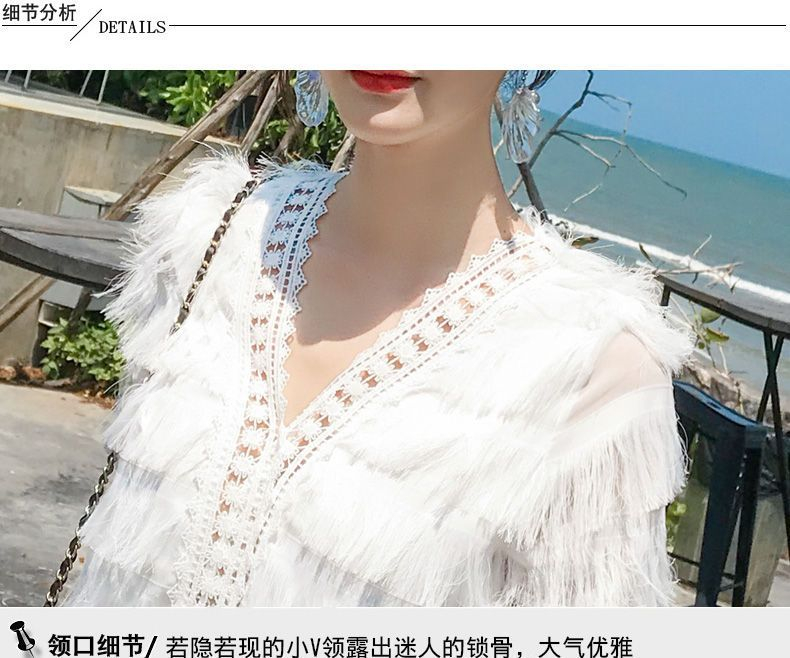 NIAT ShortSleeve Perforated Trim Fringed ALine Midi