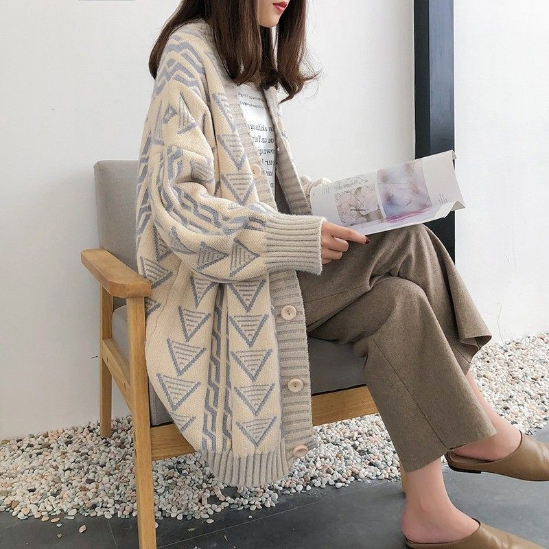Triangle-Pattern Oversized Cardigan 
