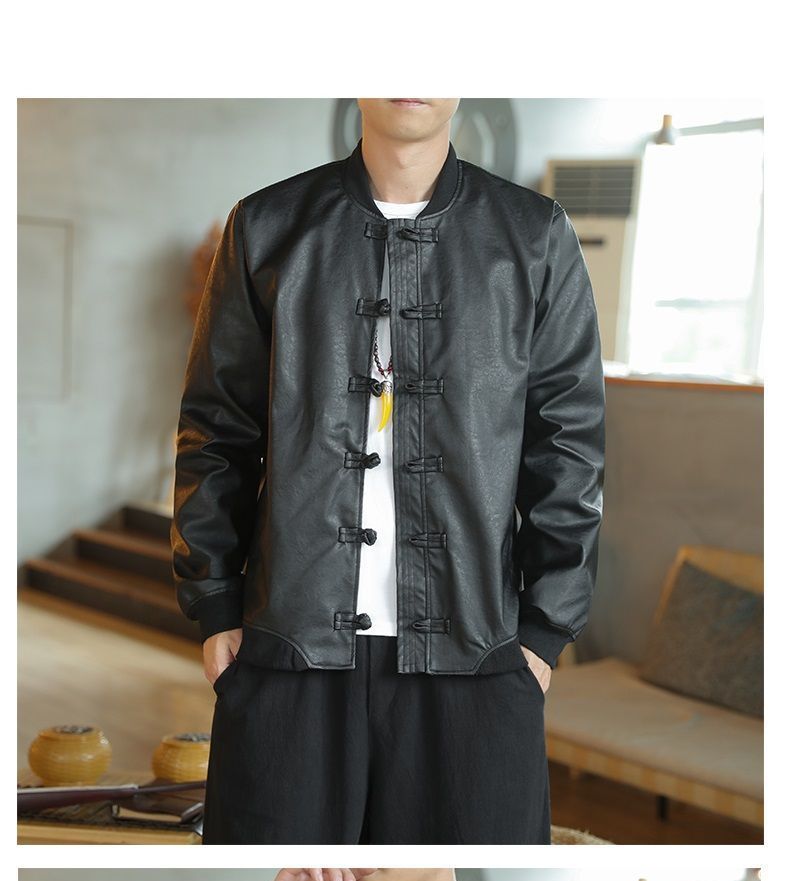 buttoned faux leather blazer