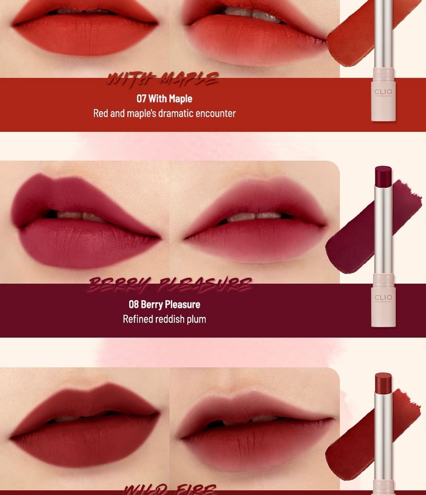 ✔️：CLIO MELTING MATTE 05 06 CLIO - Melting Sheer Matte Balm - 5 Colors | YesStyle