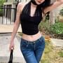 Halter Neck Plain Mesh Panel Corset Top