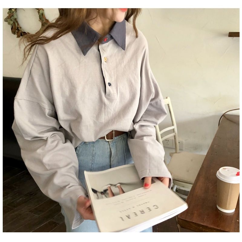 Kukaro Color Panel Long Sleeve Polo Shirt | YesStyle