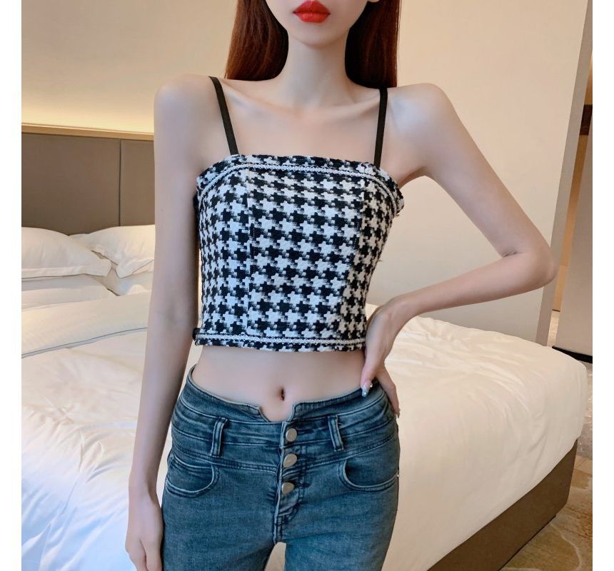 RONIN - Houndstooth Padded Crop Cami Top | YesStyle