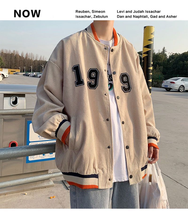 Lettering Corduroy Baseball Jacket 