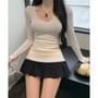 Low Waist Two Tone Mini Pleated Skirt