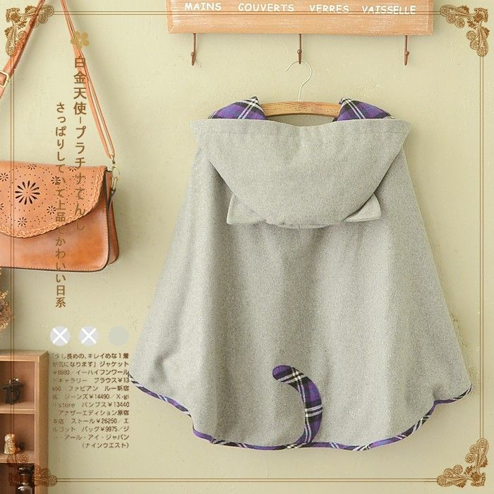 Angel Love Plaid Panel Cat Ear Hooded Cape Yesstyle