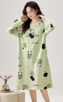 Long-Sleeve Crew Neck Floral Print Padded Midi Pajama Dress