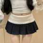 Low Waist Two Tone Mini Pleated Skirt