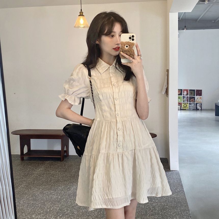 collared chiffon dress with short sleeves