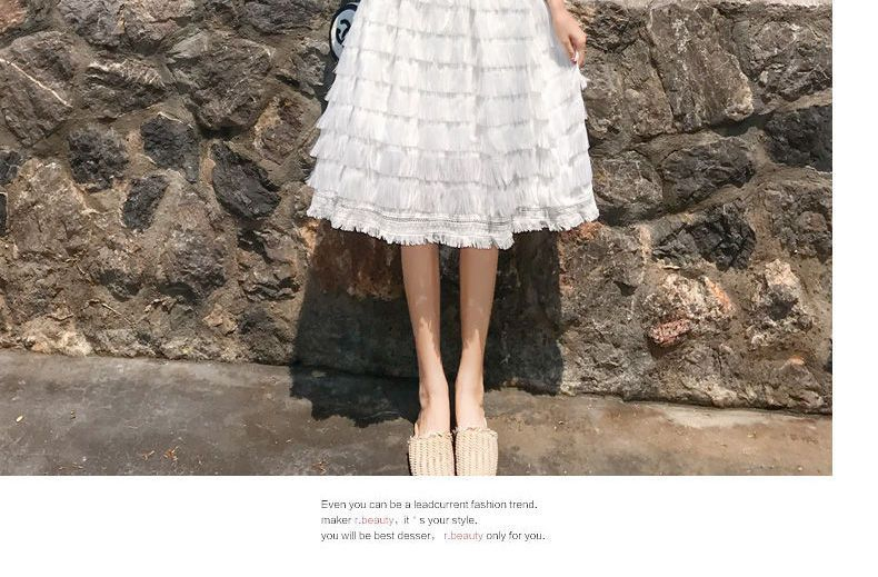 NIAT ShortSleeve Perforated Trim Fringed ALine Midi