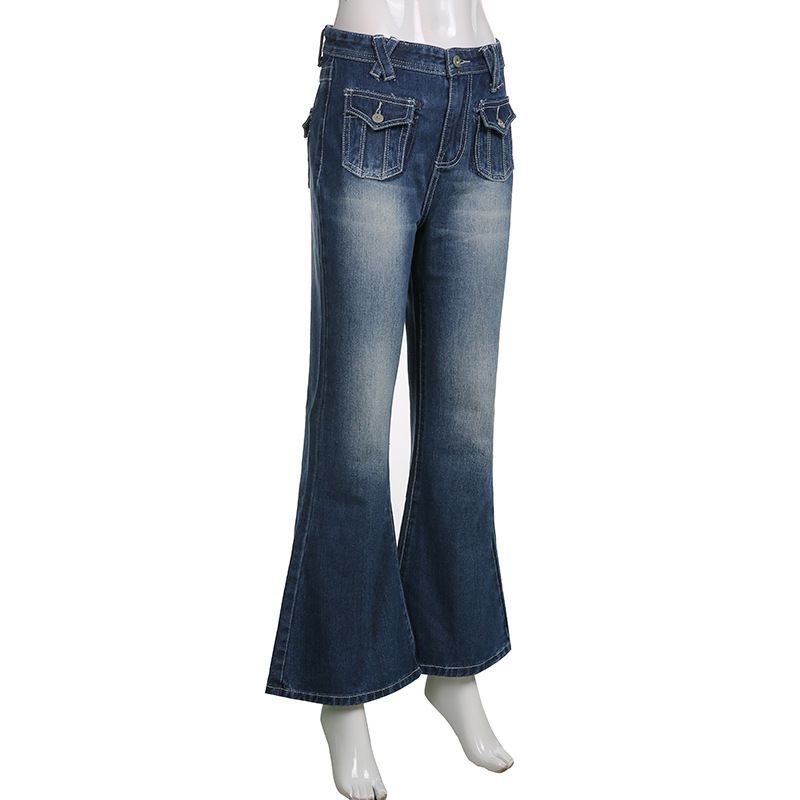 Low Waist Pocket Detail Boot Cut Jeans 