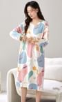 Long-Sleeve Crew Neck Floral Print Padded Midi Pajama Dress