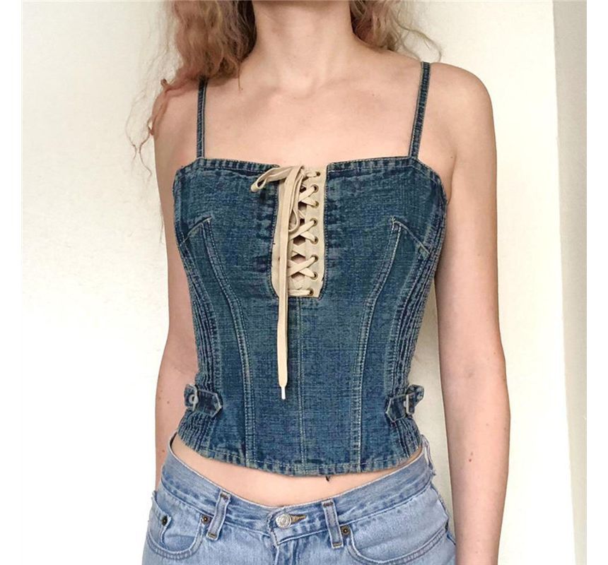 Bulgaris - Lace-Up Denim Corset Top 
