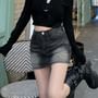 High Waist Washed Denim Mini A-Line Skirt