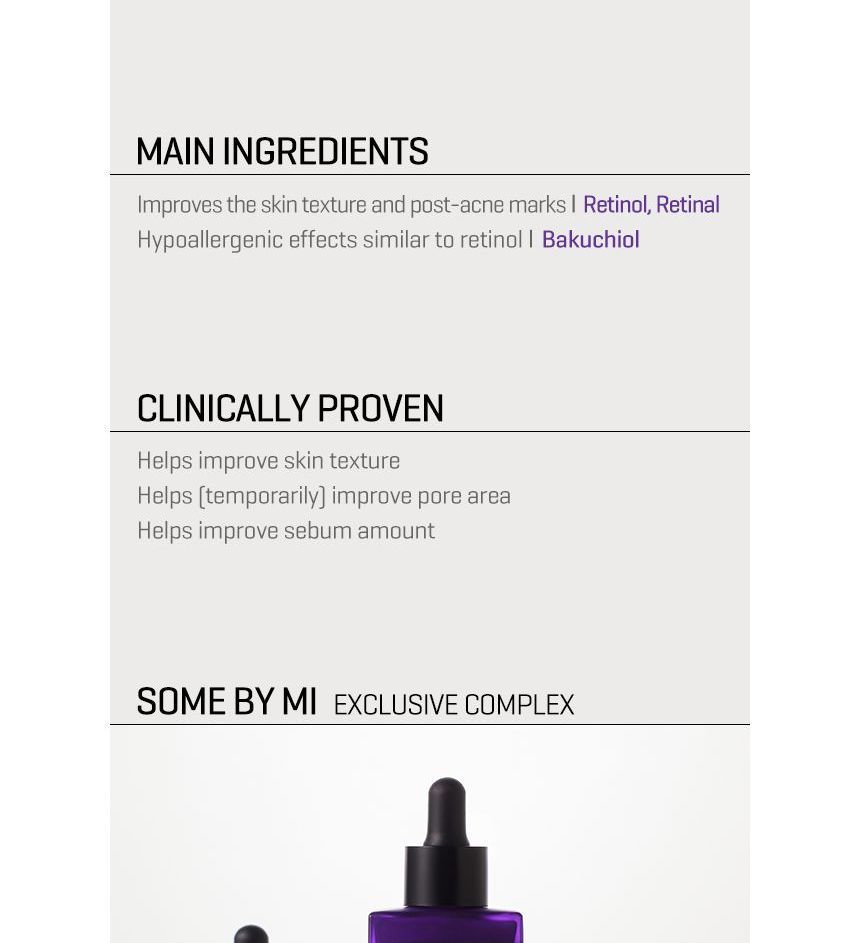  SOME BY MI Retinol Intense Reactivating Serum - 1.01Oz, 30ml -  Mild 0.1% Retinol Serum for Glass Skin and Anti-Aging - Improvement of Post  Acne Marks, Skin Texture and Elasticity 