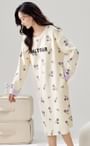 Long-Sleeve Crew Neck Floral Print Padded Midi Pajama Dress