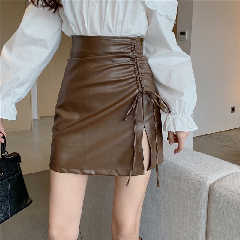 faux leather drawstring skirt