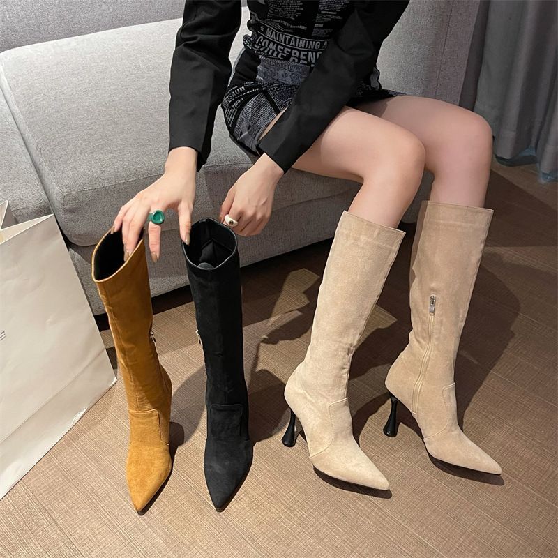 Pointy-Toe Spool-Heel Tall Boots 
