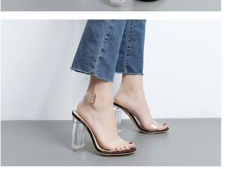 clear strap block heels