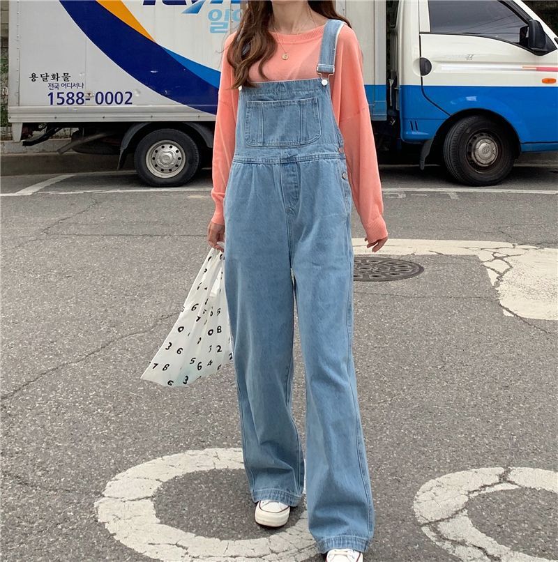 wide leg denim dungarees