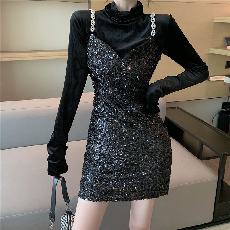 spaghetti strap over turtleneck