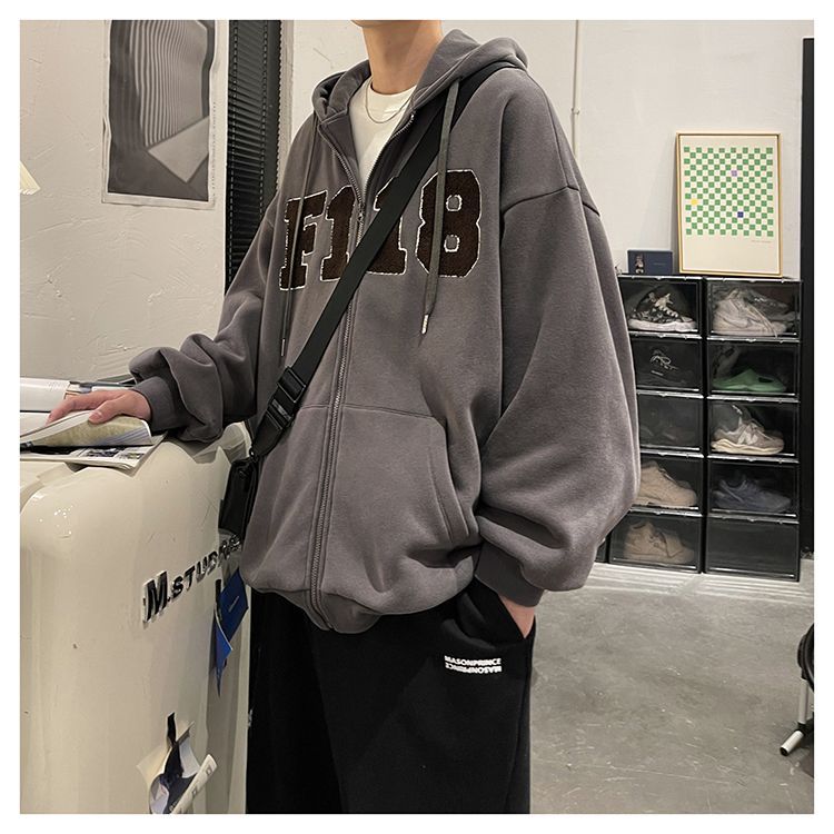 Breeson - Lettering Zip-Up Hoodie 