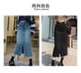 GETADME Summer New High-waist Slit Denim Skirt For Women Washed Retro A- line Skirt Hip-covering Straight Long Skirt