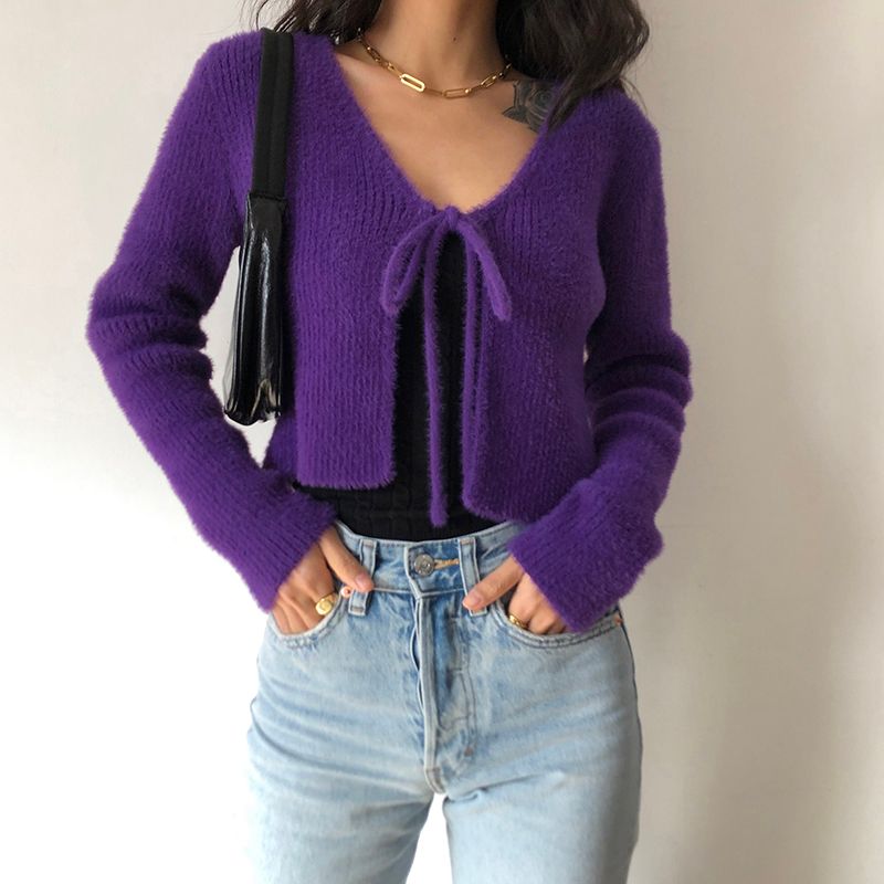 Mohair Tie-Front Cropped Cardigan 