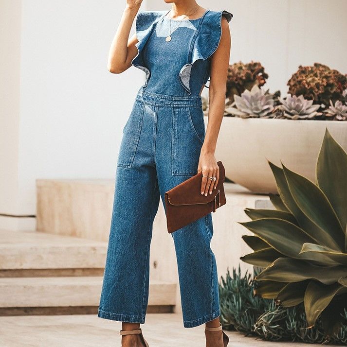 marvin tie back denim jumpsuit