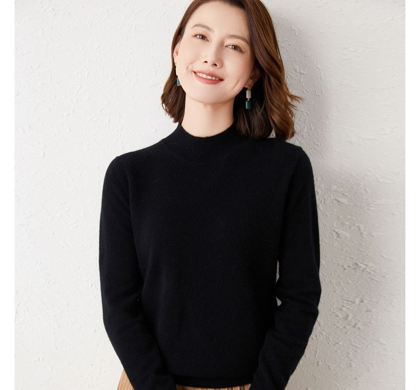 Brigitte - High Neck Plain Cashmere Sweater | YesStyle