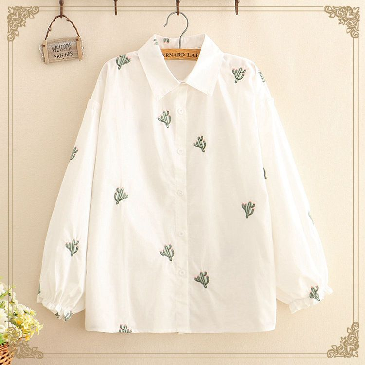 Cactus Embroidered Long-Sleeve Shirt 