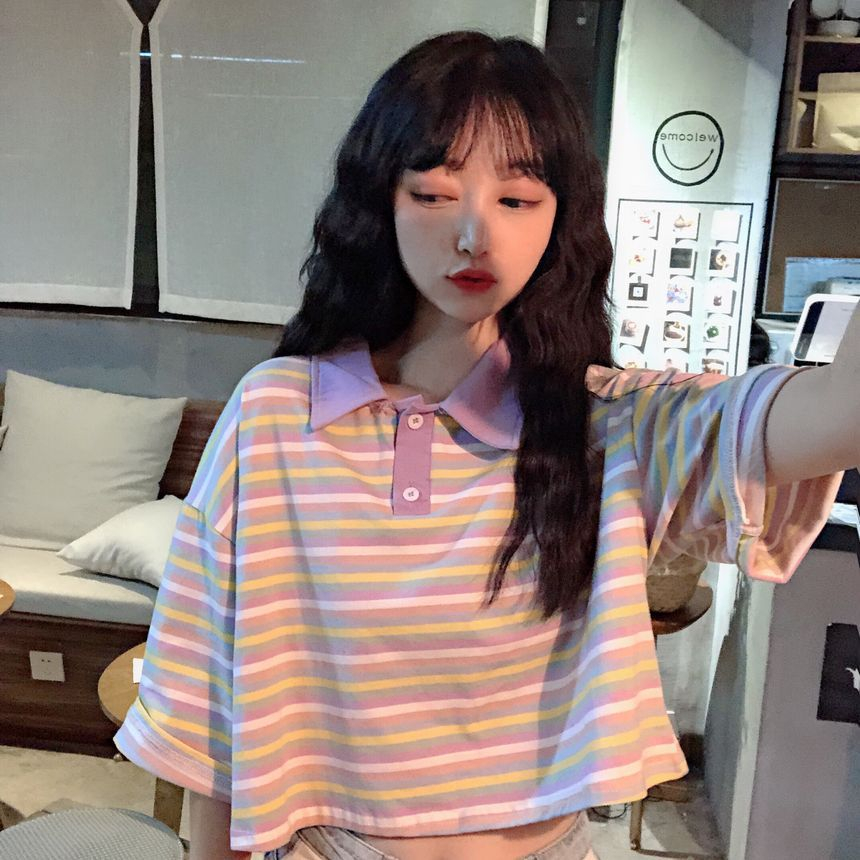 cropped striped polo