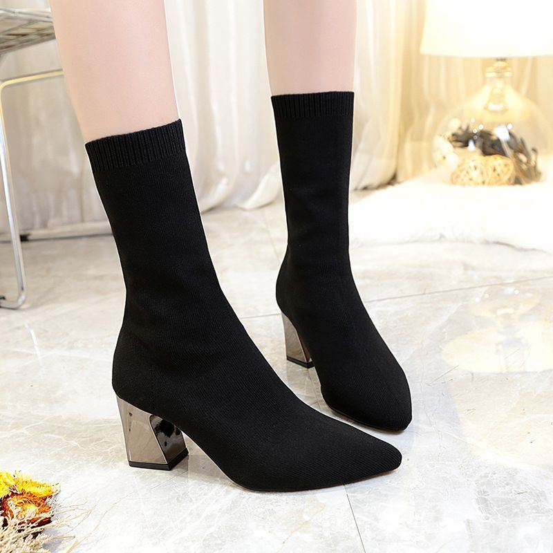 sock boots chunky heel