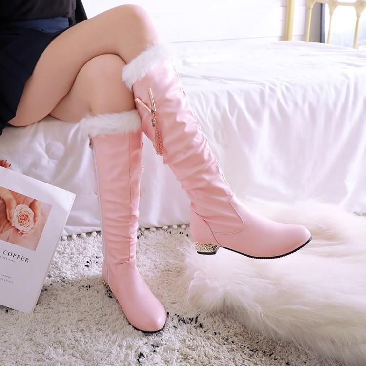 pink low heel boots