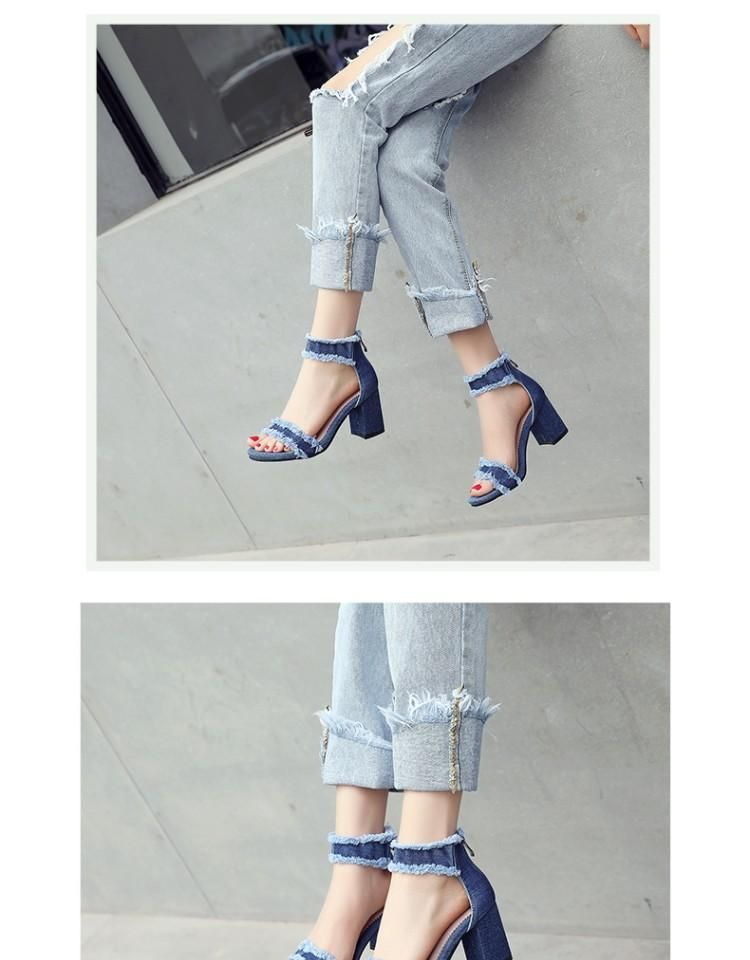 denim block heel shoes