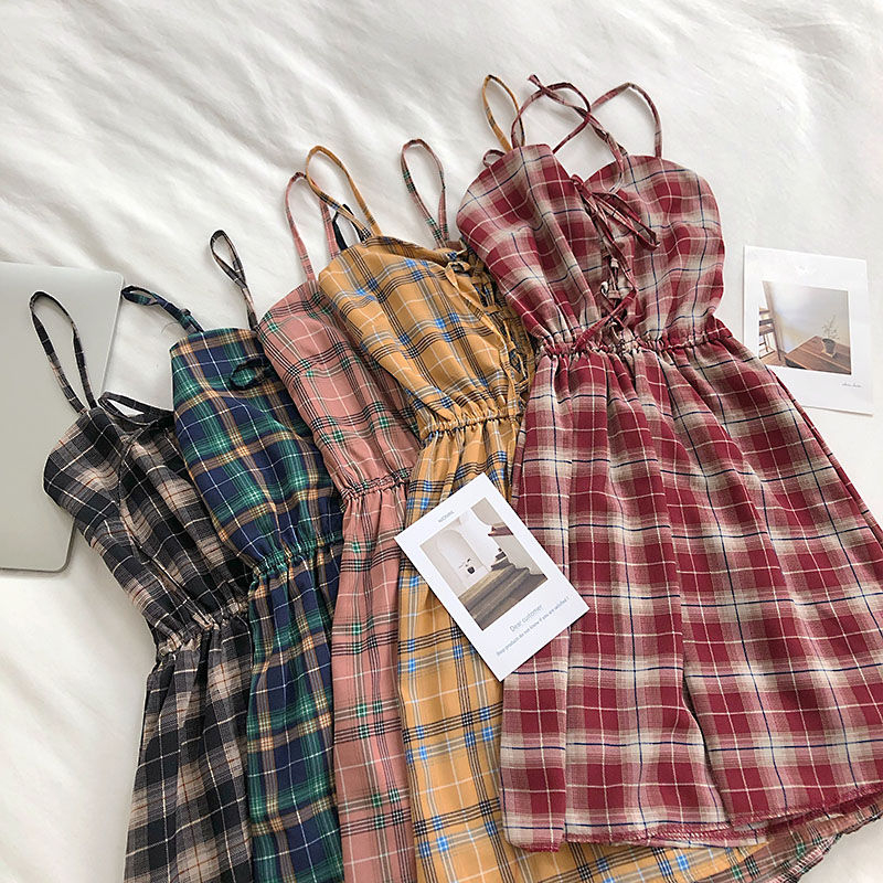 thin strap plaid dress