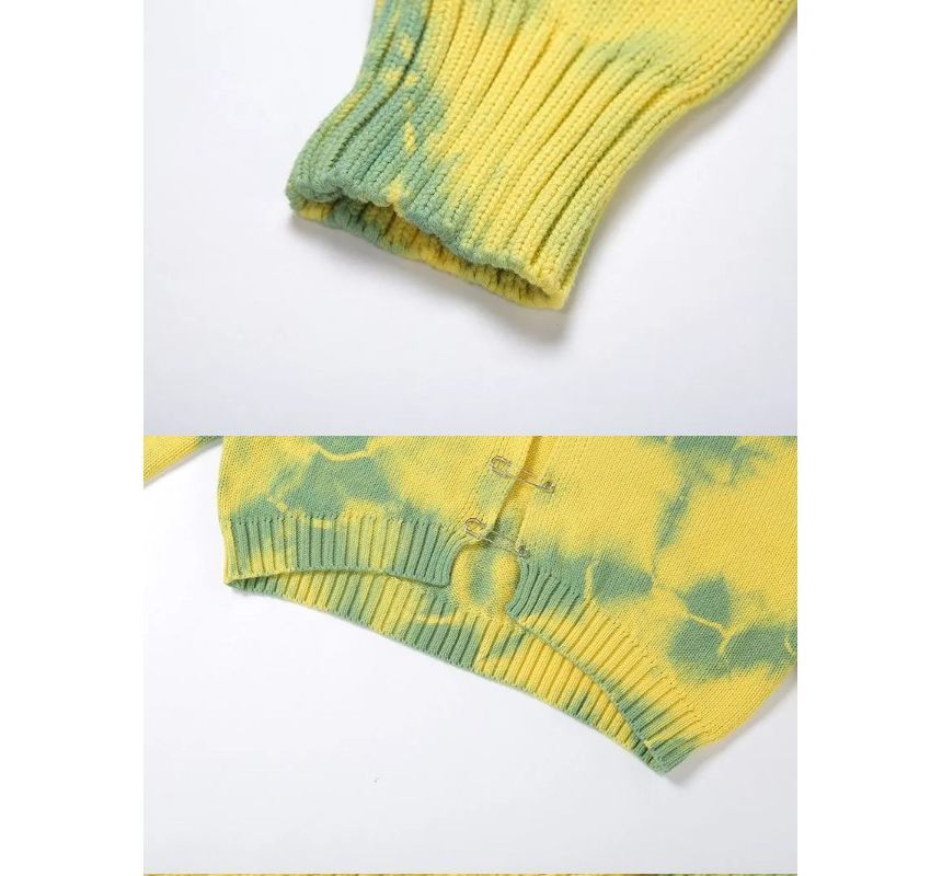 green and yellow tie dye cardigan